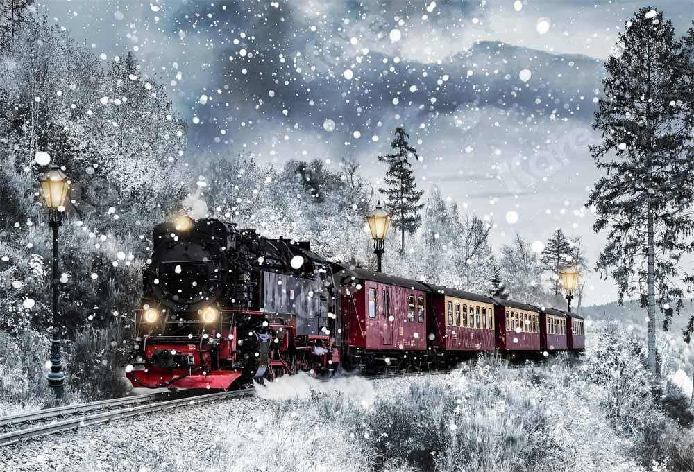 Kate 冬のクリスマス電車の背景雪Chain Photography設計