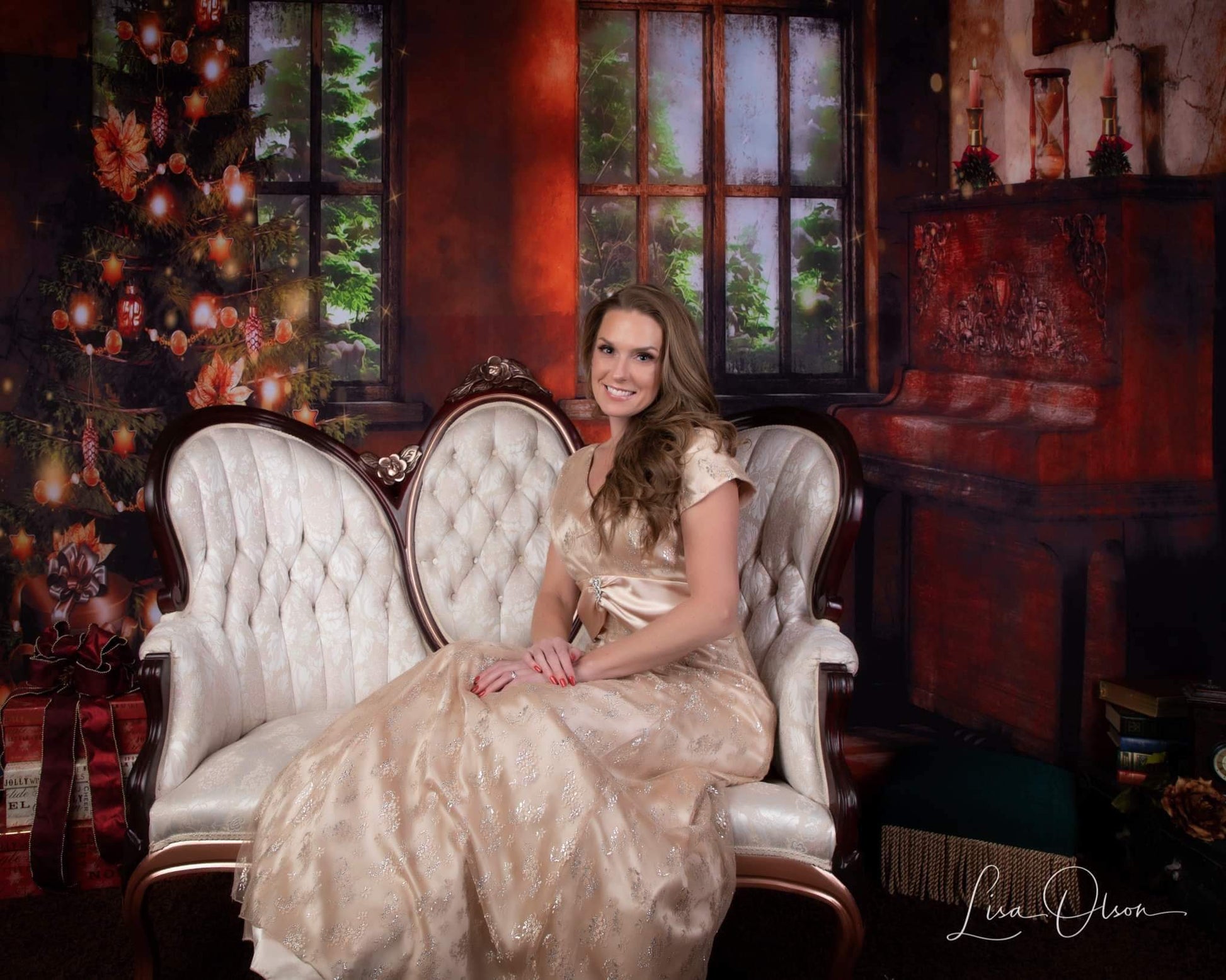 Kate レトロなリビングルームのクリスマスツリーの背景色