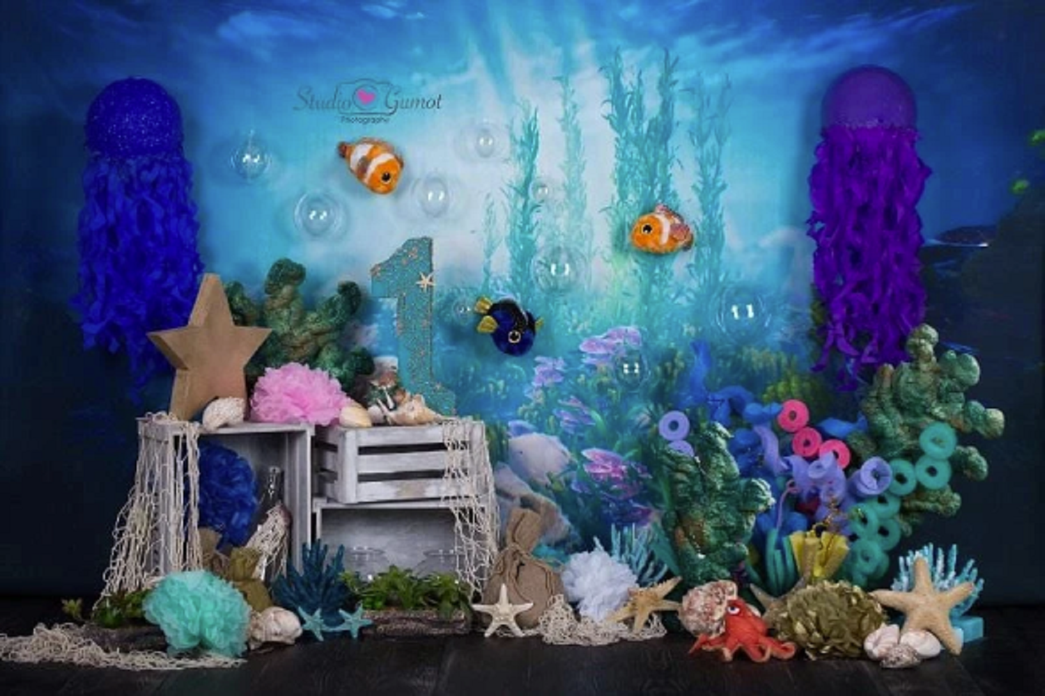 kate 海の下の人魚1歳の誕生日ケーキスマッシュ夏背景