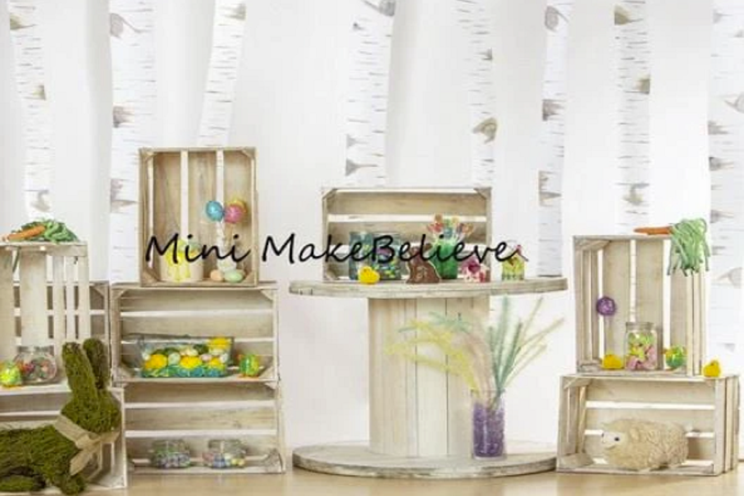 Kate 写真のためのウサギと装飾イースターの背景