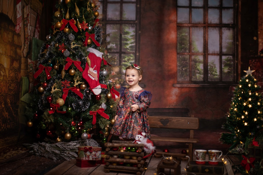 Kate レトロなリビングルームのクリスマスツリーの背景色