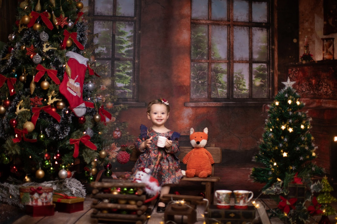 Kate レトロなリビングルームのクリスマスツリーの背景色
