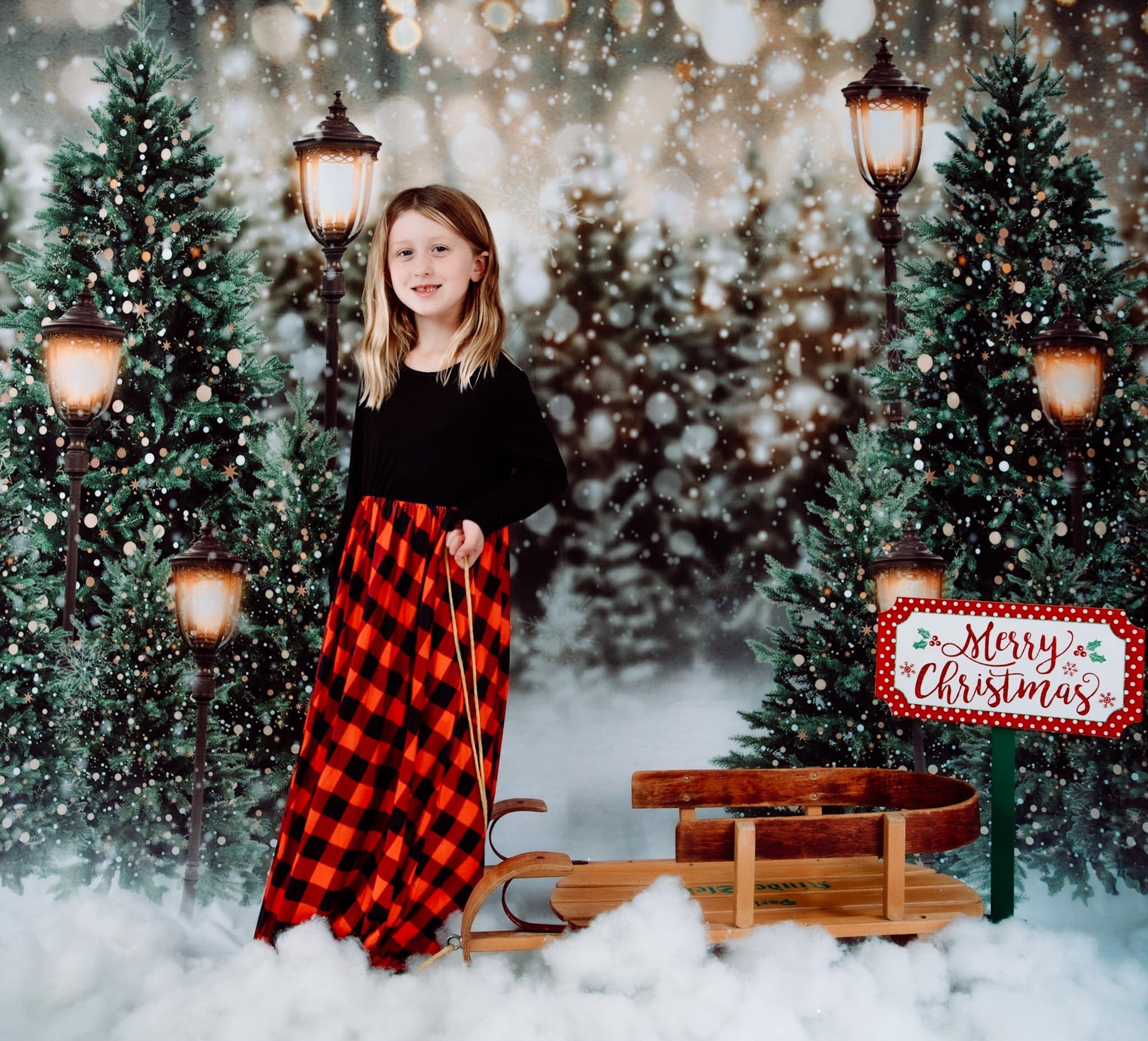 Kate 写真撮影のためのクリスマスの雪の森のライトの背景