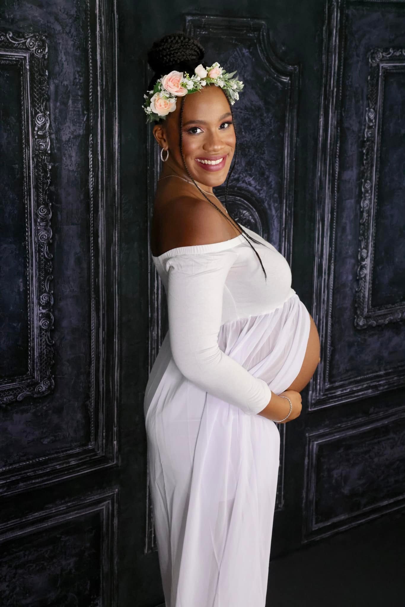 Kateダークブルーのヴィンテージレトロな壁のブドワール/結婚式の背景Chainデザイン