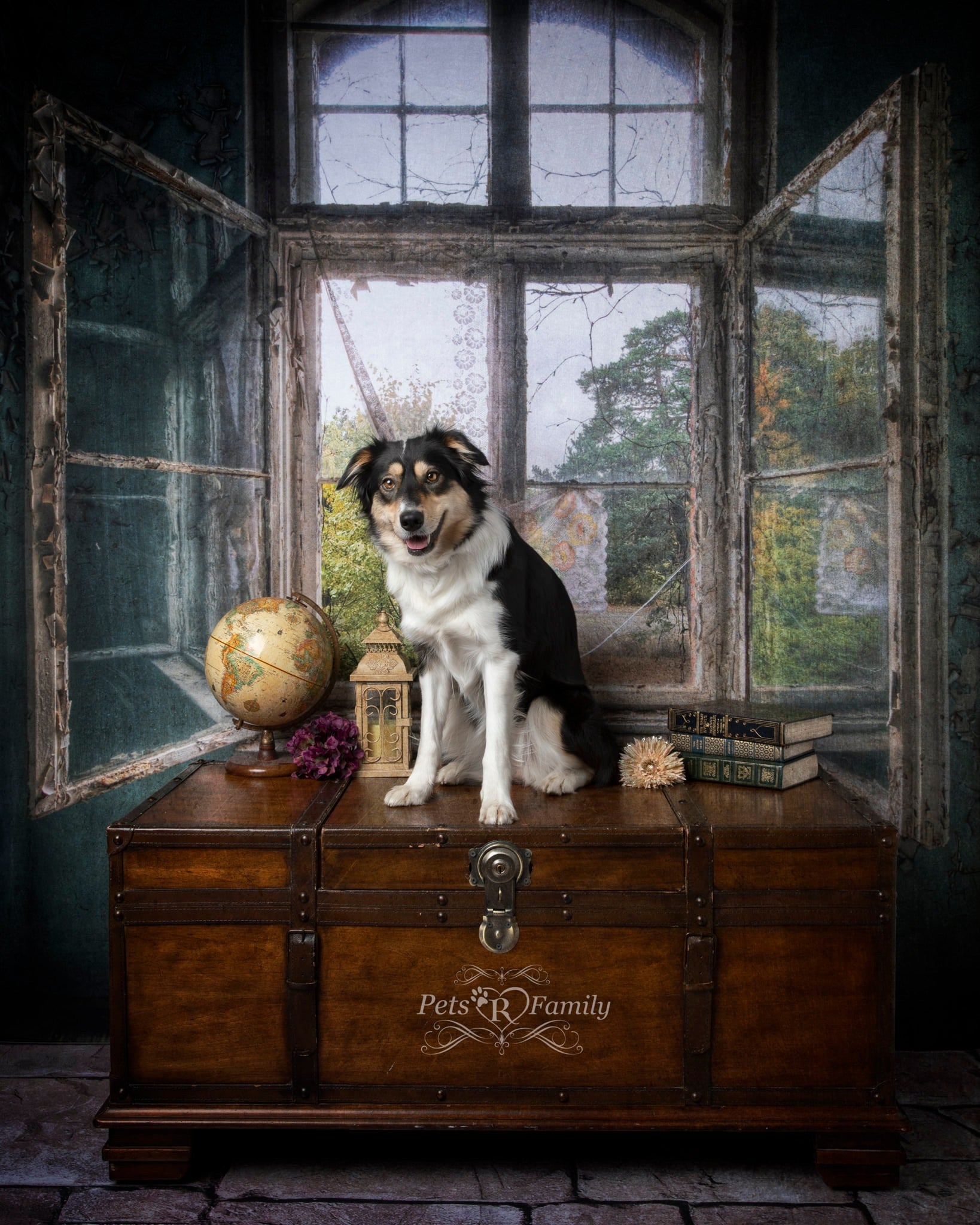 Kate 暗い灰色のレトロな城の窓の建物の背景