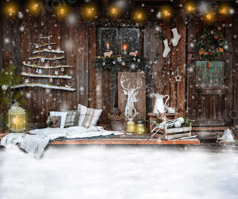 kateクリスマスの家の背景写真撮影のための冬の雪