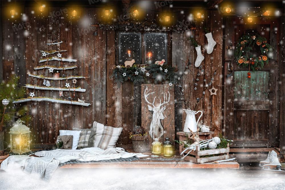 kateクリスマスの家の背景写真撮影のための冬の雪