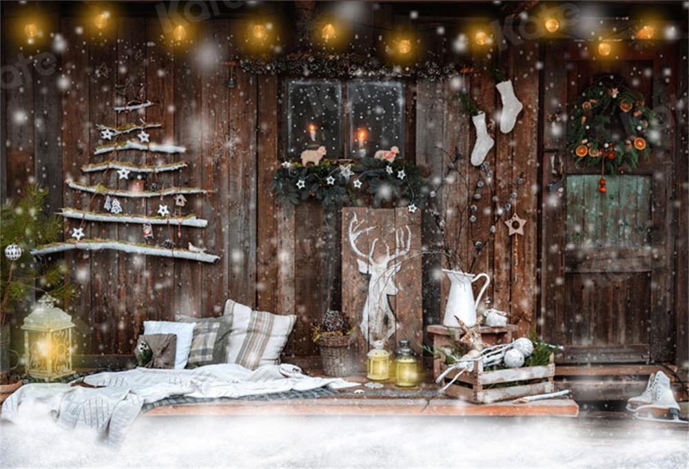 kateクリスマスの家の背景写真撮影のための冬の雪