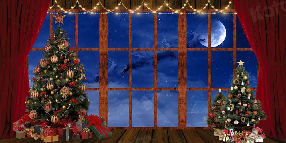 ケイトクリスマスツリーウィンドウの背景写真撮影のためのエルクムーン