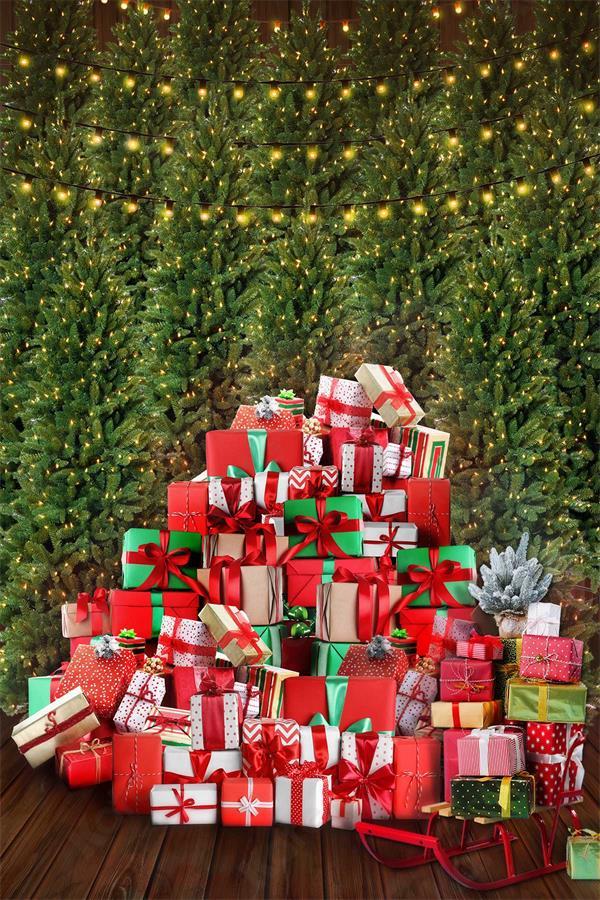 写真撮影のためのKateつのクリスマスプレゼントの背景ツリーウォッチ
