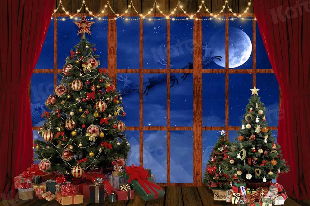 ケイトクリスマスツリーウィンドウの背景写真撮影のためのエルクムーン