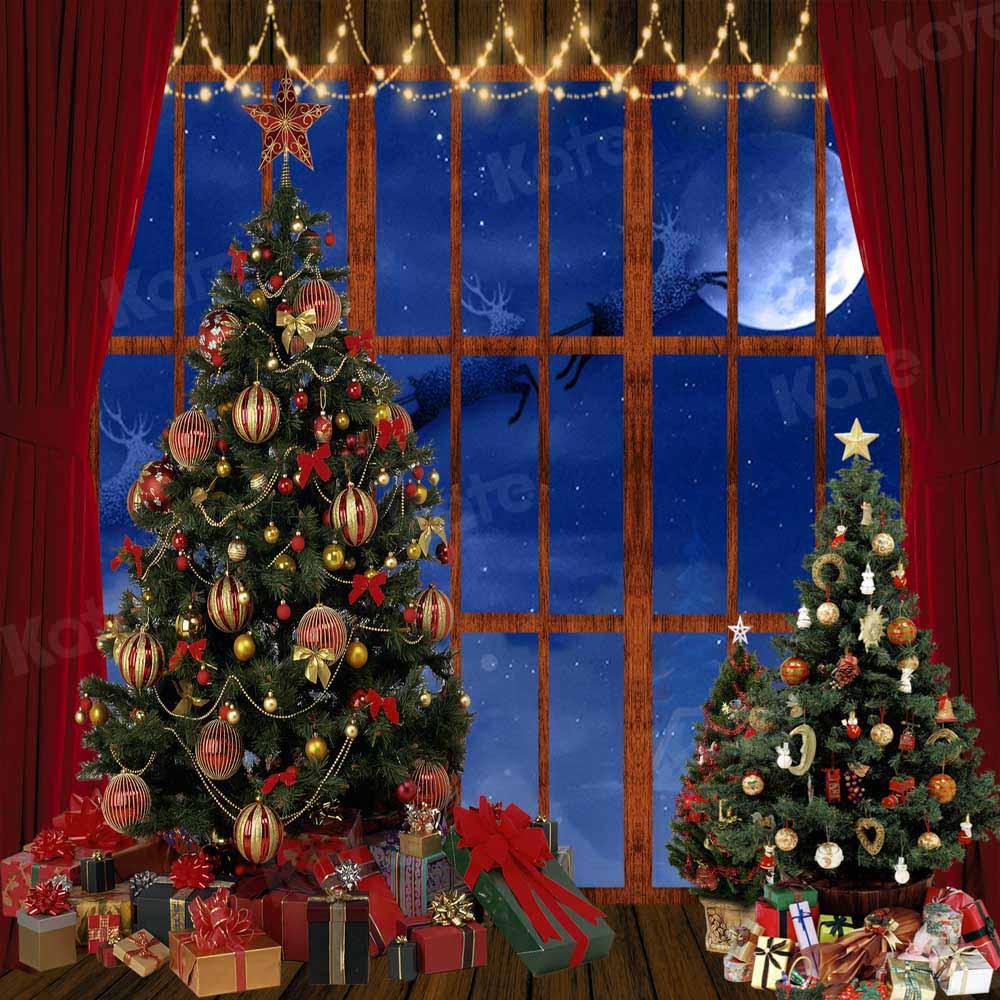 ケイトクリスマスツリーウィンドウの背景写真撮影のためのエルクムーン
