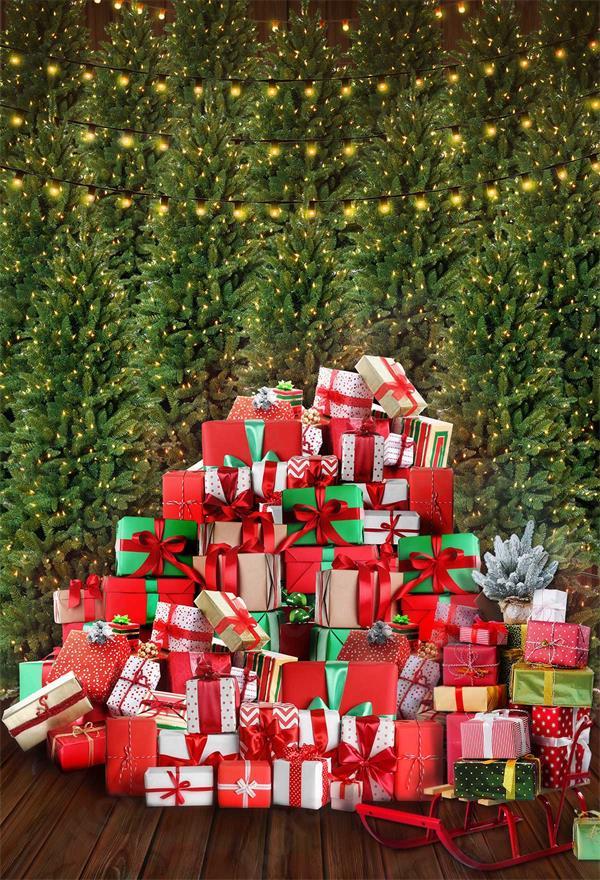 写真撮影のためのKateつのクリスマスプレゼントの背景ツリーウォッチ