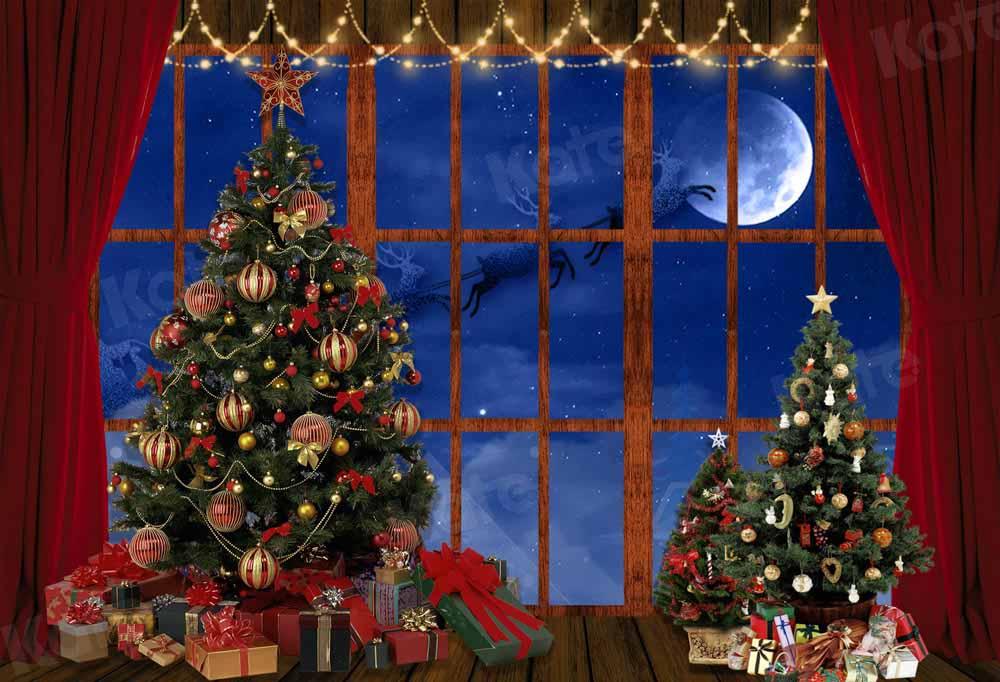 ケイトクリスマスツリーウィンドウの背景写真撮影のためのエルクムーン