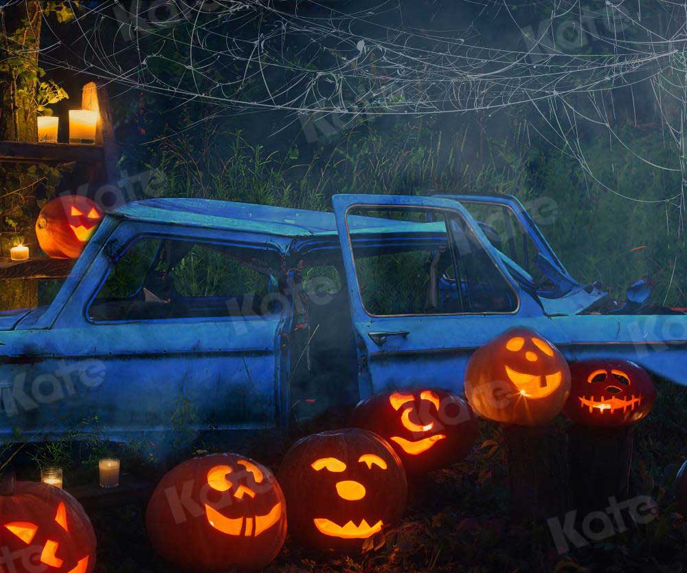 kateハロウィーンパンプキンカーの背景写真撮影のための秋の夜