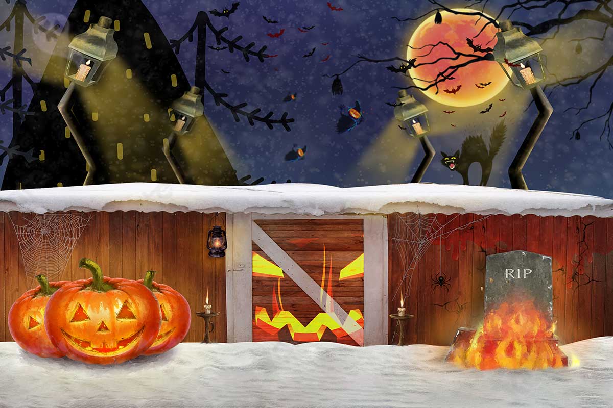 写真撮影のためのkateハロウィーンパンプキンカーの背景冬