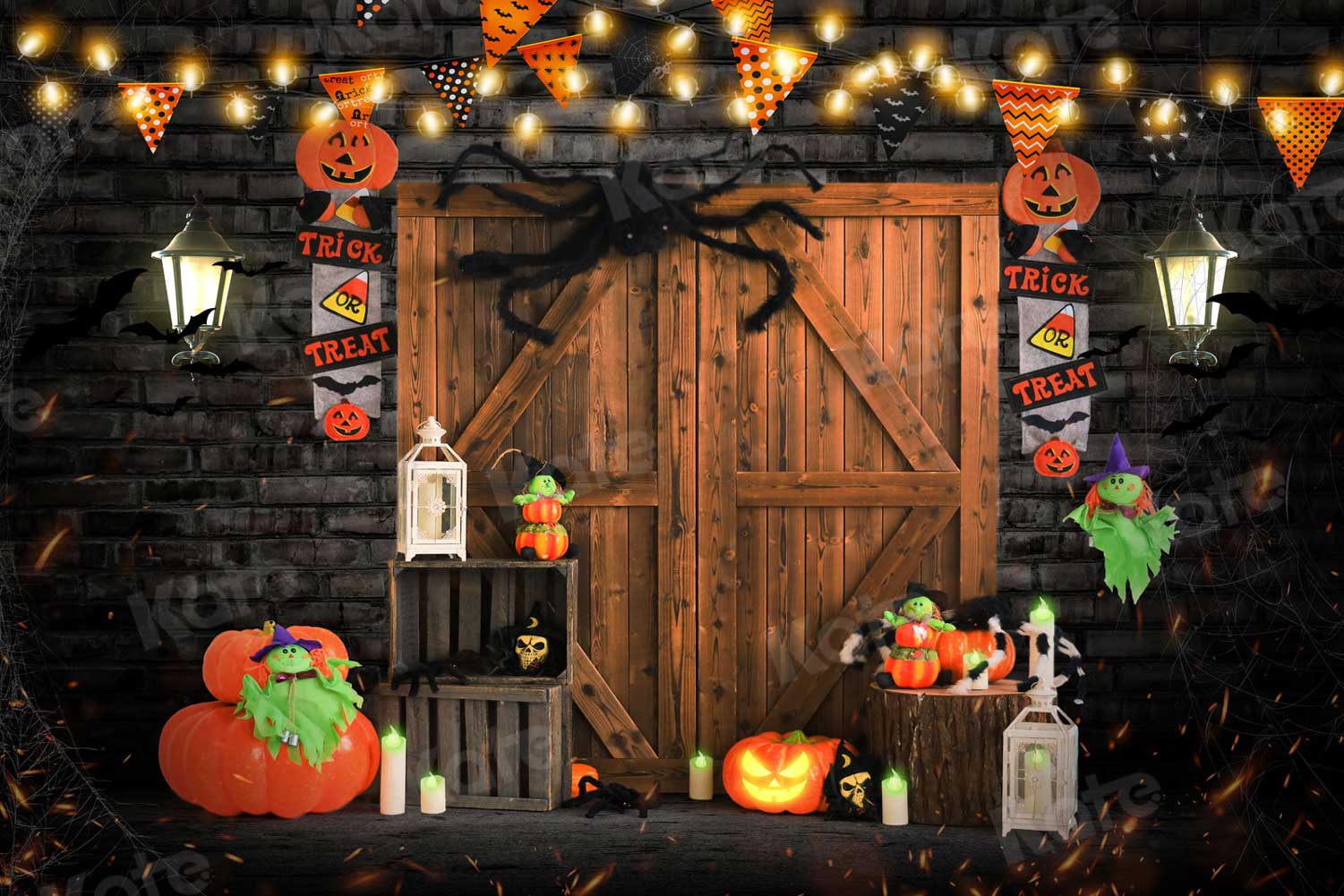 写真撮影のためのkate秋のハロウィーンの背景納屋のドアのカボチャ