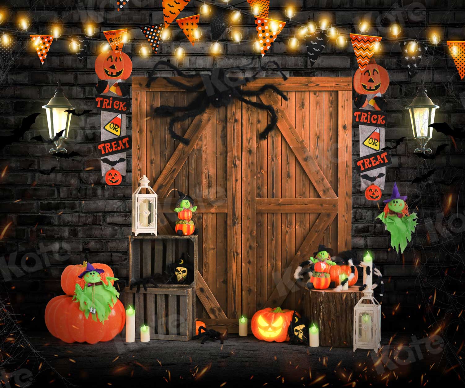 写真撮影のためのkate秋のハロウィーンの背景納屋のドアのカボチャ