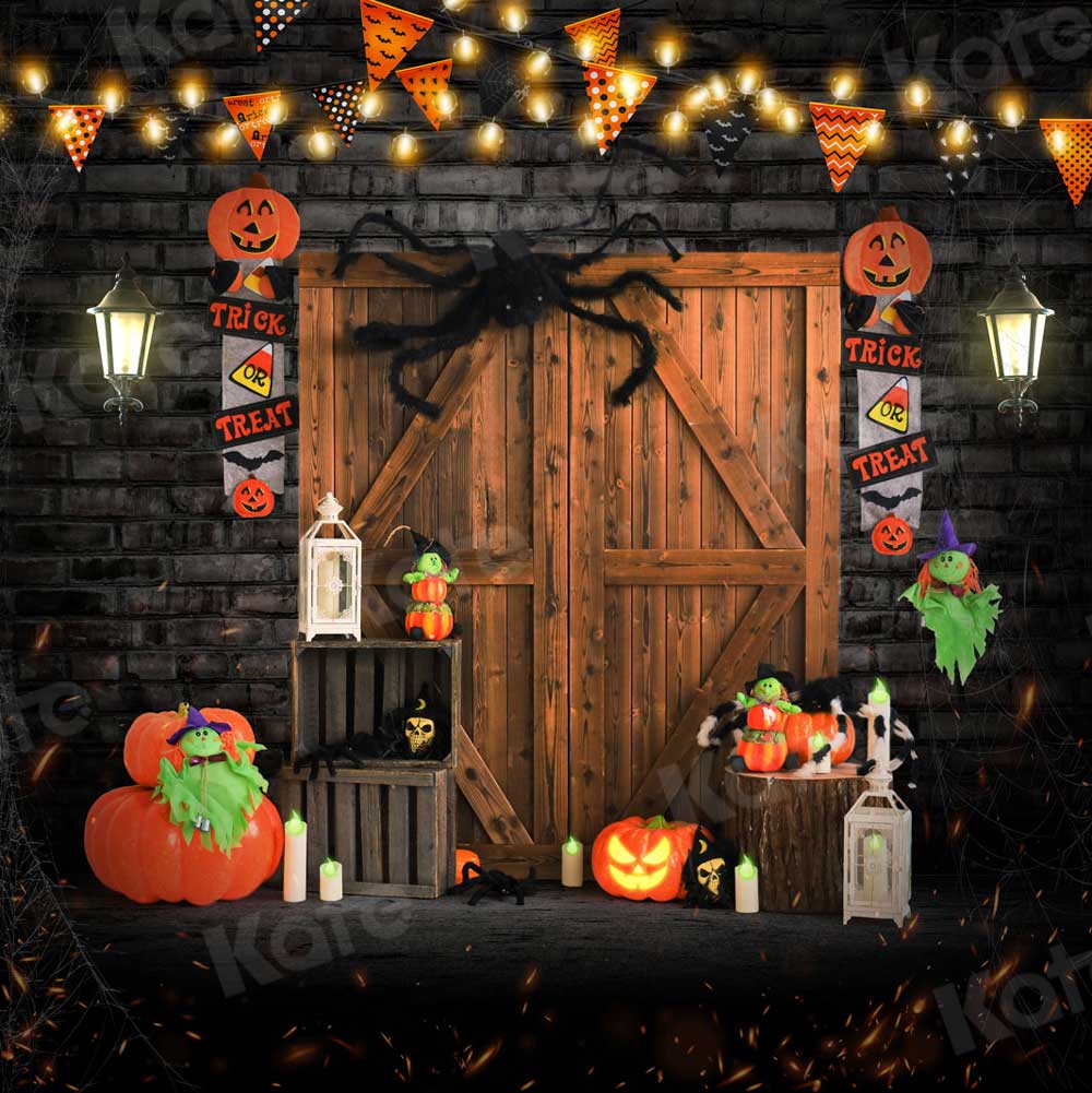 写真撮影のためのkate秋のハロウィーンの背景納屋のドアのカボチャ