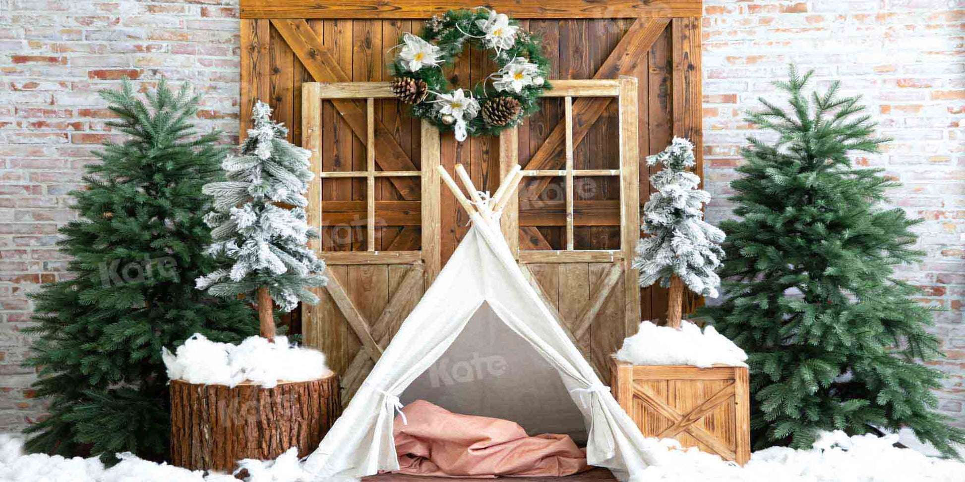 kateクリスマスの雪の背景冬のテント