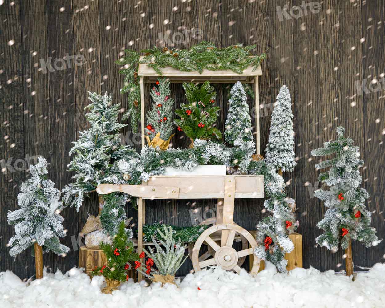 Kateクリスマスツリーの背景冬の雪