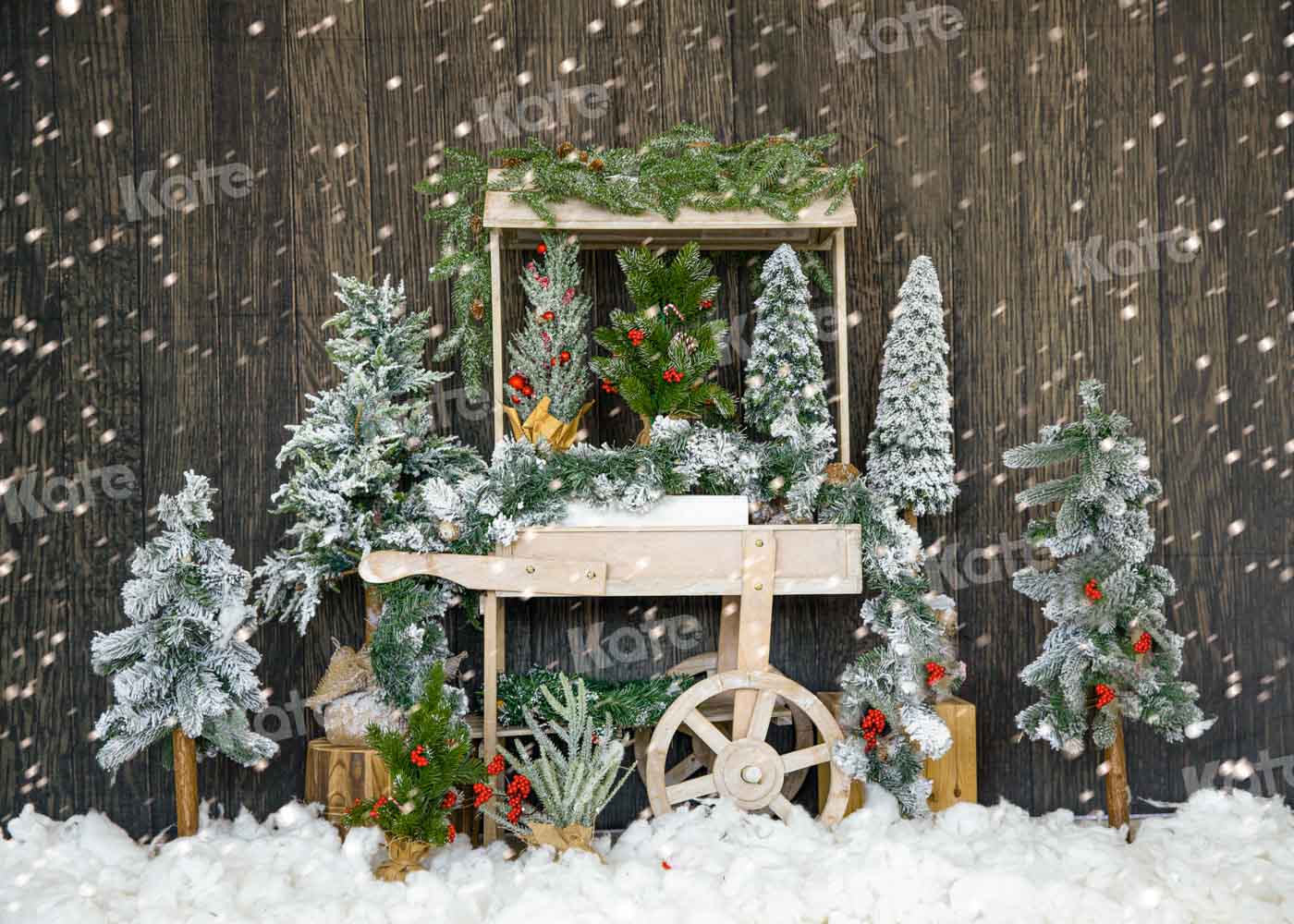 Kateクリスマスツリーの背景冬の雪