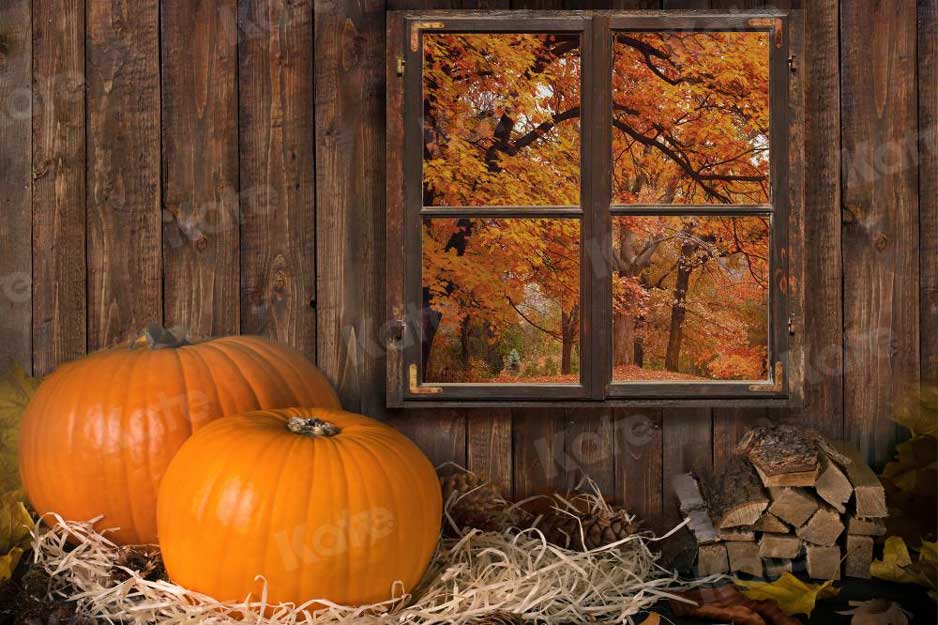 写真撮影のためのkate秋のハロウィーンの背景ウッドパンプキンファーム