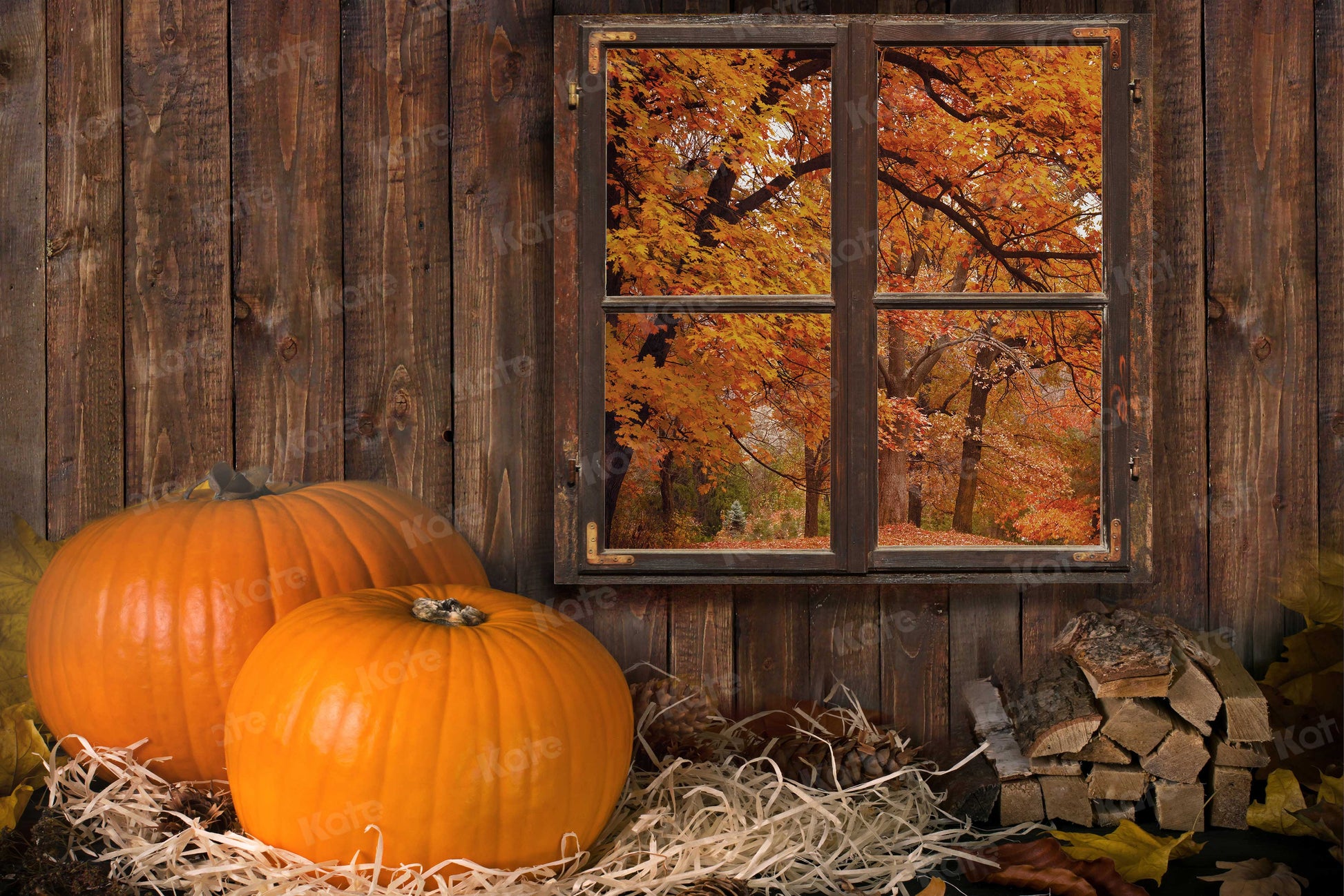 写真撮影のためのkate秋のハロウィーンの背景ウッドパンプキンファーム