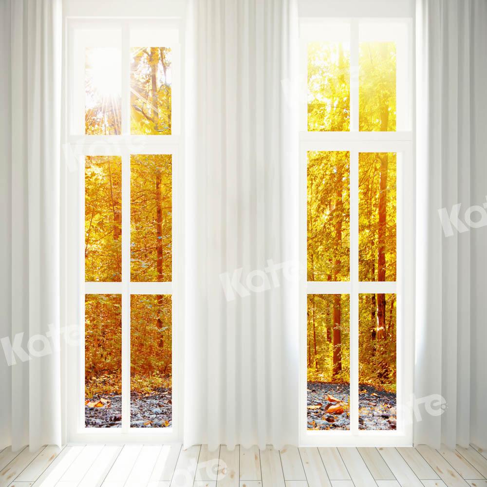 写真撮影のためのkate秋の森の黄色いドアの背景