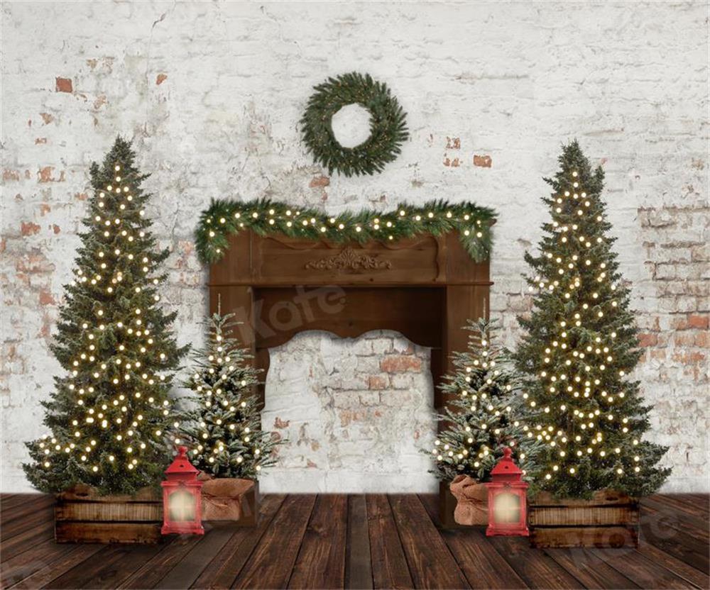 写真撮影のためのkateクリスマス冬の背景暖炉の花輪