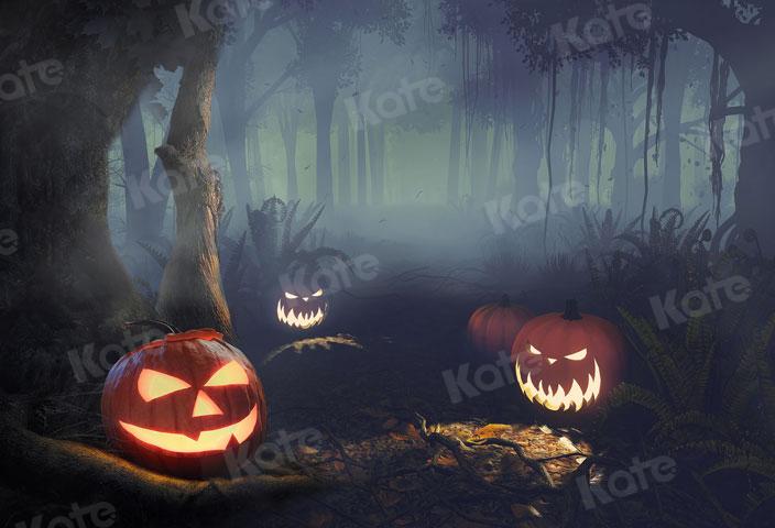 写真撮影のためのkateハロウィーンのカボチャの背景の森の夜