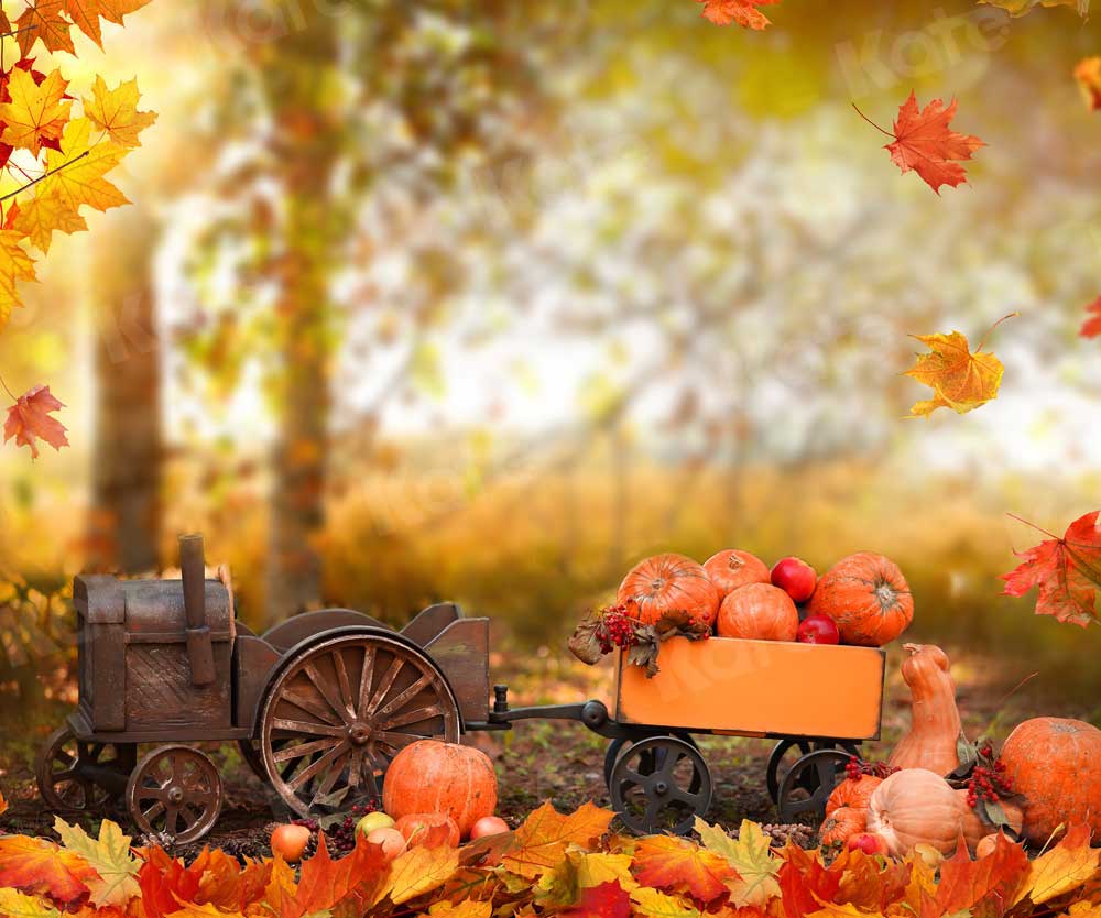 写真撮影のためのkateつのハロウィーンの秋の背景カボチャ車 – Kate