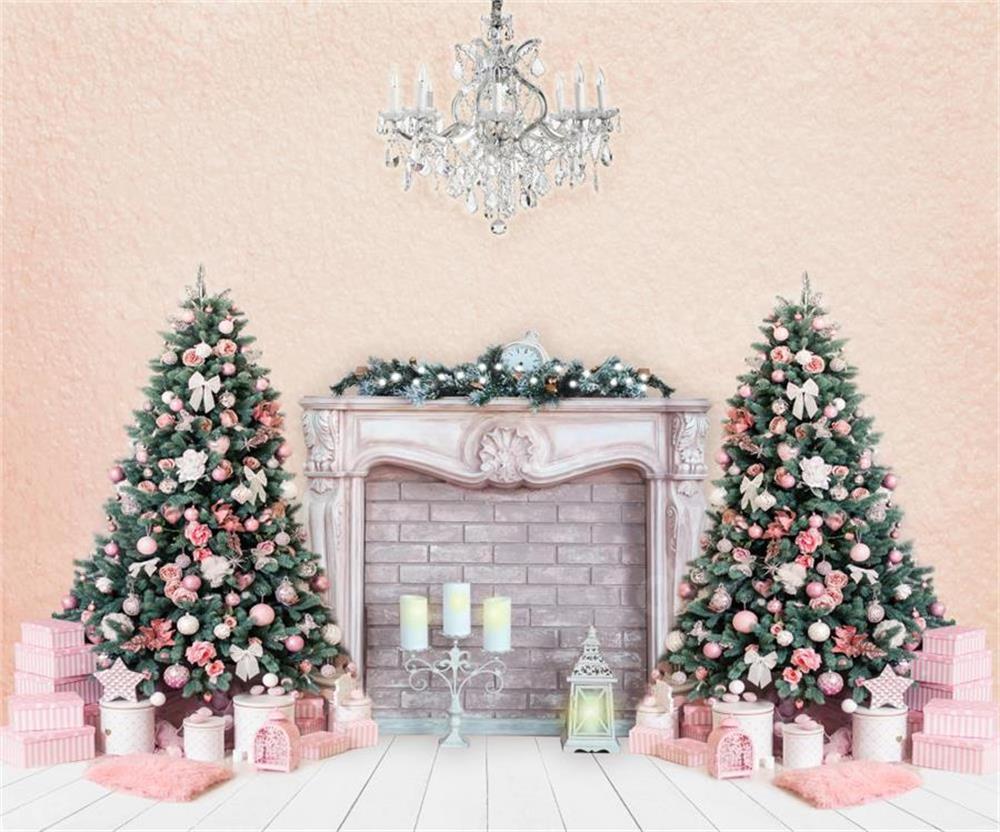 写真撮影のためのkateつのクリスマスツリーの背景暖炉ピンクの壁