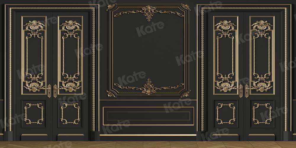 写真撮影のためのkateレトロな壁の背景ゴールドとブラック