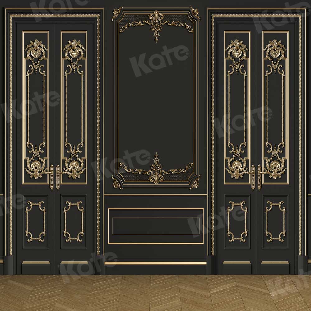 写真撮影のためのkateレトロな壁の背景ゴールドとブラック