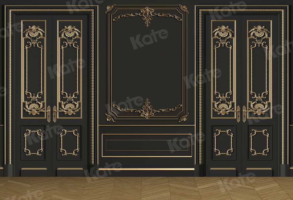 写真撮影のためのkateレトロな壁の背景ゴールドとブラック