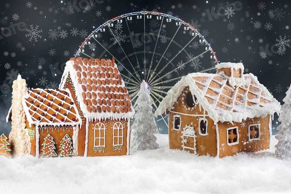 写真撮影のためのKateクリスマスキャンディハウス背景観覧車