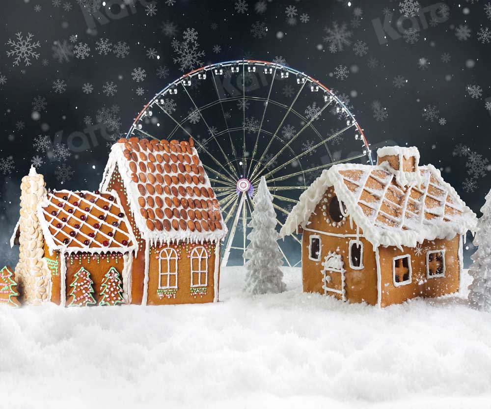 写真撮影のためのKateクリスマスキャンディハウス背景観覧車