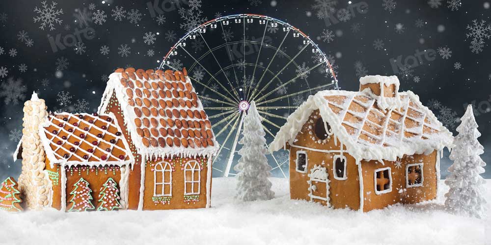 写真撮影のためのKateクリスマスキャンディハウス背景観覧車