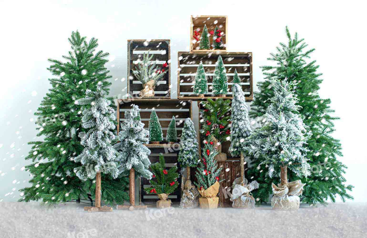 雪の中のKateつのクリスマスツリーの背景