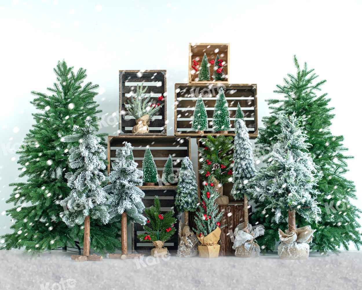 雪の中のKateつのクリスマスツリーの背景