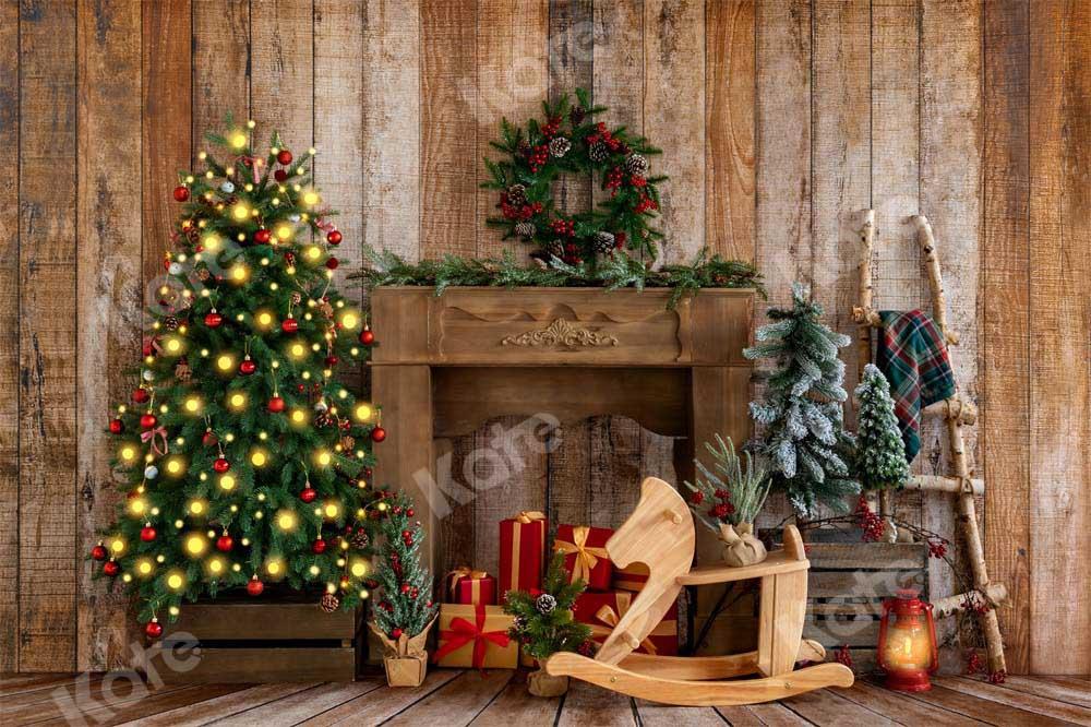 kateクリスマストロイの木馬の背景の花輪