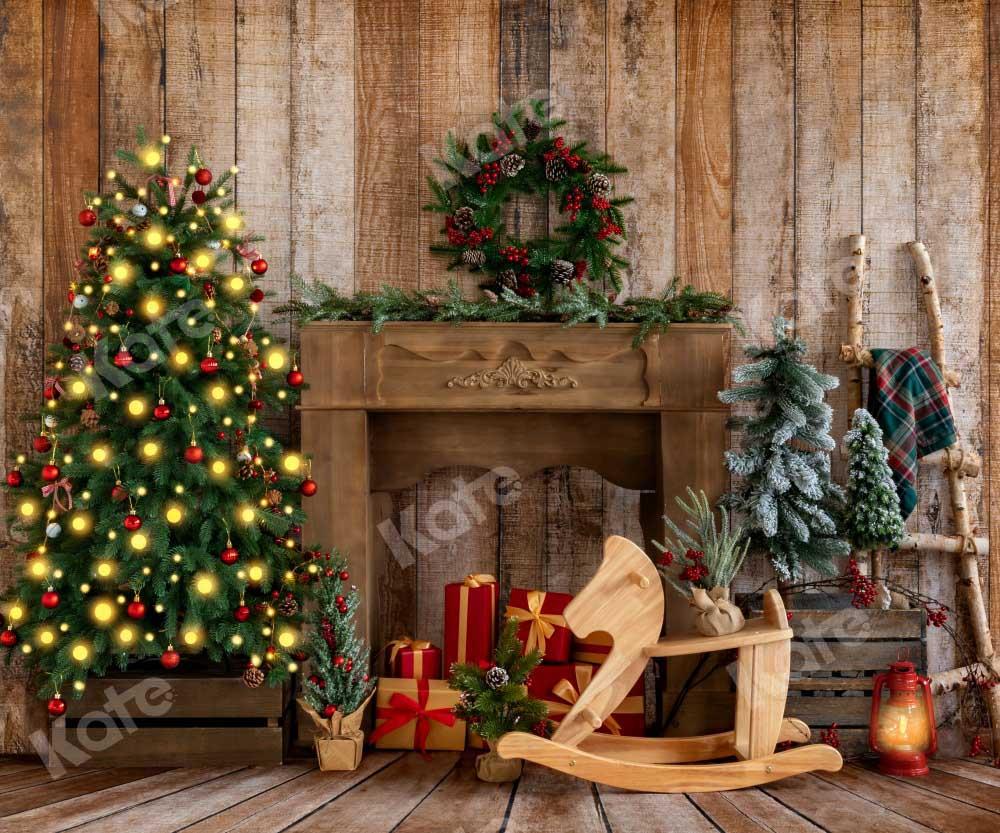 kateクリスマストロイの木馬の背景の花輪
