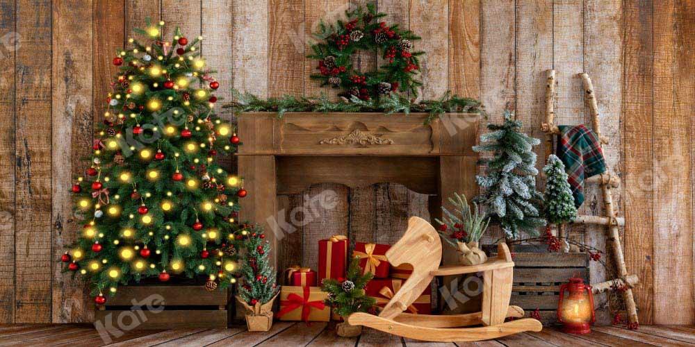 kateクリスマストロイの木馬の背景の花輪