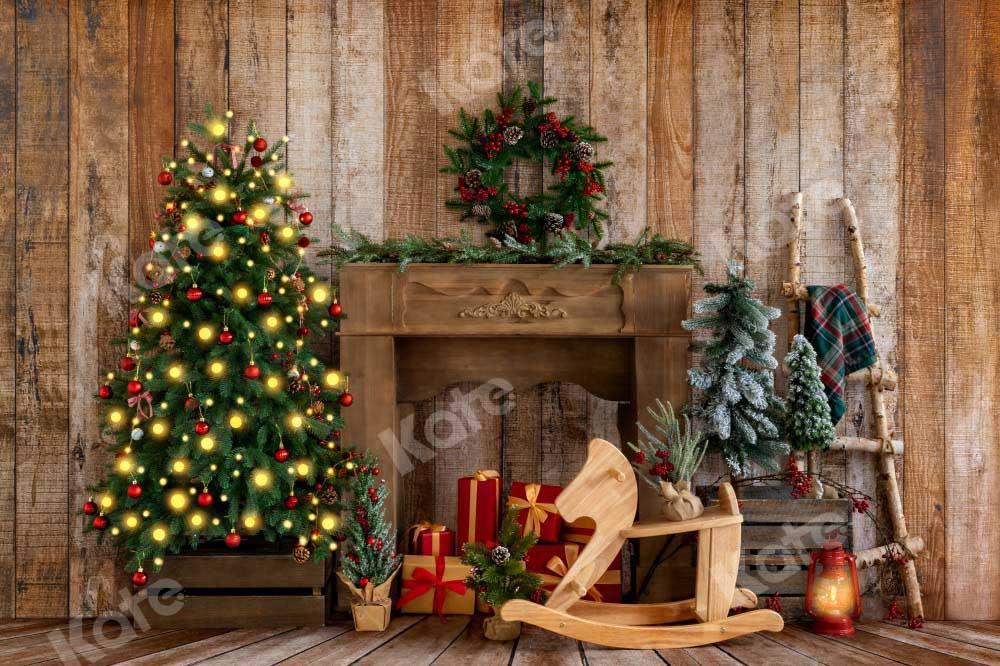 kateクリスマストロイの木馬の背景の花輪