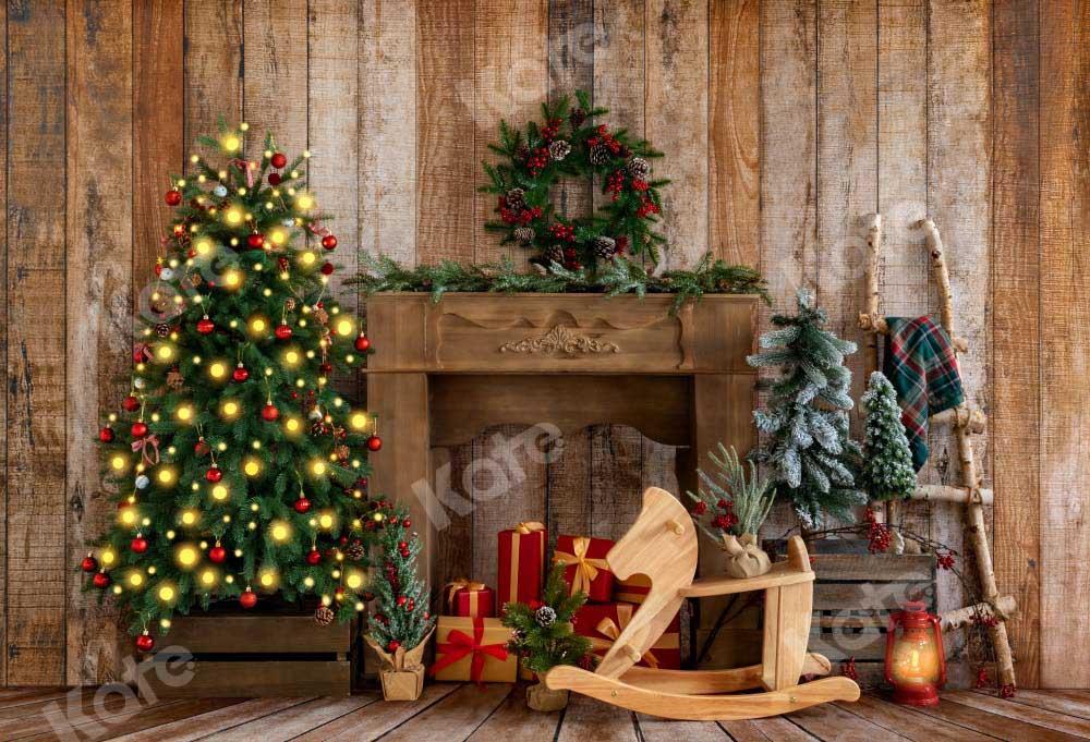 kateクリスマストロイの木馬の背景の花輪